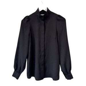 Paris Atelier & Other Stories Victorian Button Front Mock Neck Blouse Black XS/4